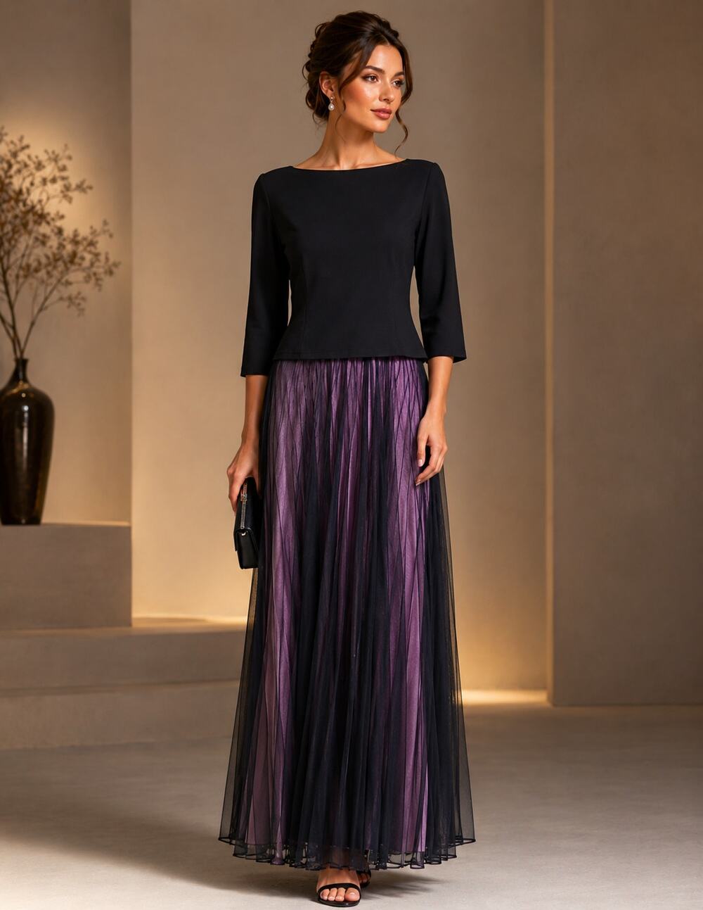 Adrianna Papell Evening Dress SZ12 Pleated Chiffon Maxi Formal Cocktail Wedding